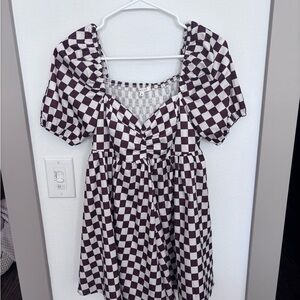 Checkered Puff Sleeve romper